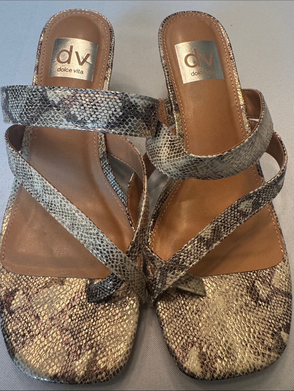 Dolce Vita Metallic Snake Print Strappy Sandals